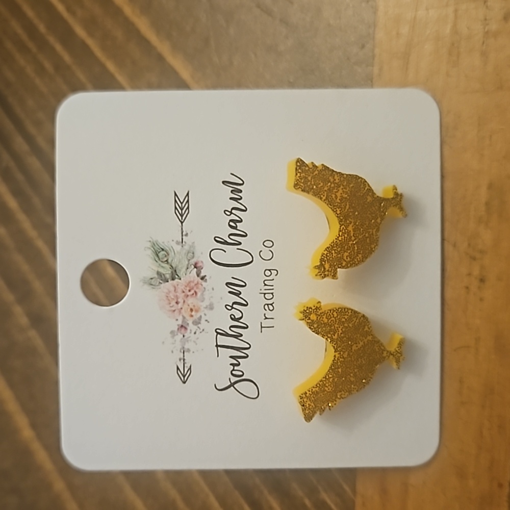 Sparkly Chicken Stud Earrings